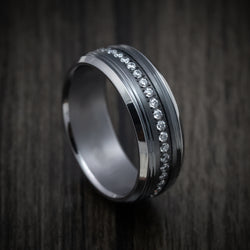 Tantalum Band with Black Titanium Inlay and Diamonds Custom Made Men's Ring