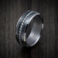 Tantalum Band with Black Titanium Inlay and Diamonds Custom Made Men's Ring