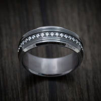 Tantalum Band with Black Titanium Inlay and Diamonds Custom Made Men's Ring