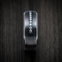 Tantalum Band with Black Titanium Inlay and Diamonds Custom Made Men's Ring