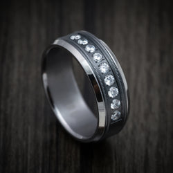 Tantalum Band with Black Titanium Inlay and Diamonds Custom Made Men's Ring