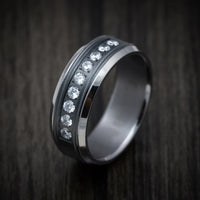 Tantalum Band with Black Titanium Inlay and Diamonds Custom Made Men's Ring