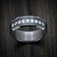 Tantalum Band with Black Titanium Inlay and Diamonds Custom Made Men's Ring