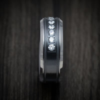 Tantalum Band with Black Titanium Inlay and Diamonds Custom Made Men's Ring