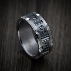 Tantalum Band with Black Titanium Inlay and Black Diamonds Custom Made Men's Ring