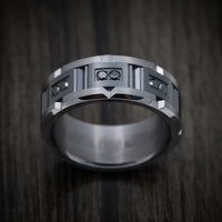 Tantalum Band with Black Titanium Inlay and Black Diamonds Custom Made Men's Ring