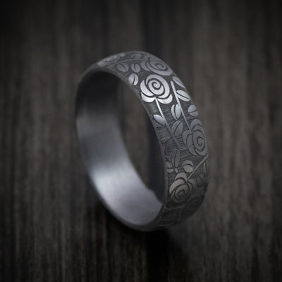 Tantalum Band with Floral Design Pattern Custom Made Men's Ring