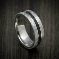 Titanium Men's Ring with Dinosaur Bone and Gibeon Meteorite Custom Made Band