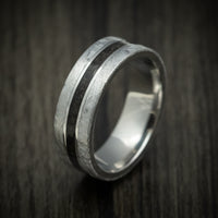 Titanium Men's Ring with Dinosaur Bone and Gibeon Meteorite Custom Made Band