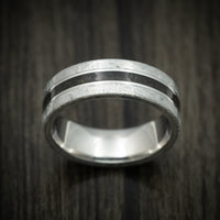 Titanium Men's Ring with Dinosaur Bone and Gibeon Meteorite Custom Made Band