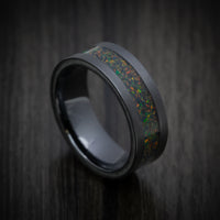 Black Titanium and Opal Men's Ring with Glow Inlays