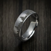 Tantalum Men's Ring with Spruce Forest Tree Design Pattern