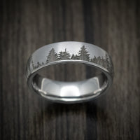 Tantalum Men's Ring with Spruce Forest Tree Design Pattern