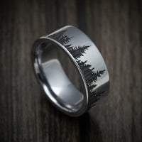 Tantalum Men's Ring with Spruce Forest Tree Design Pattern