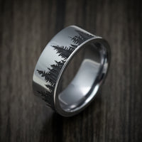 Tantalum Men's Ring with Spruce Forest Tree Design Pattern