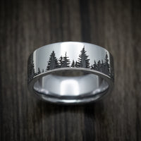 Tantalum Men's Ring with Spruce Forest Tree Design Pattern