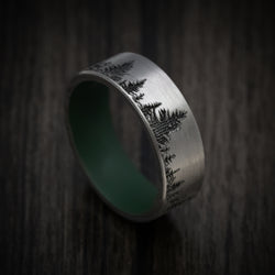 Titanium Men's Ring with Spruce Pine Tree Design and Cerakote Sleeve Custom Made Band