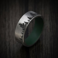 Titanium Men's Ring with Spruce Pine Tree Design and Cerakote Sleeve Custom Made Band