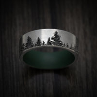 Titanium Men's Ring with Spruce Pine Tree Design and Cerakote Sleeve Custom Made Band