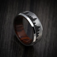 Titanium Men's Ring with Spruce Pine Tree Design and Hardwood Sleeve Custom Made Band