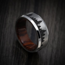 Titanium Men's Ring with Spruce Pine Tree Design and Hardwood Sleeve Custom Made Band