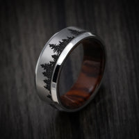 Titanium Men's Ring with Spruce Pine Tree Design and Hardwood Sleeve Custom Made Band