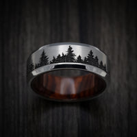 Titanium Men's Ring with Spruce Pine Tree Design and Hardwood Sleeve Custom Made Band