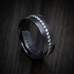 Black TItanium Men's Ring with Eternity Lab Diamonds Custom Made Band