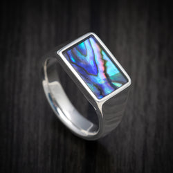 Palladium Silver Medium Signet Ring with Abalone Inlay