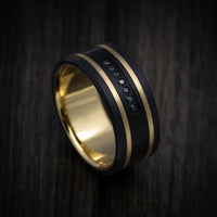 Black Titanium and 14K Gold Men's Ring with Black Diamonds