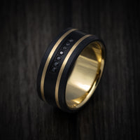 Black Titanium and 14K Gold Men's Ring with Black Diamonds