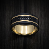 Black Titanium and 14K Gold Men's Ring with Black Diamonds
