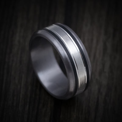Tantalum Men's Ring with 14K Gold Inlay and Carbon Fiber Accents