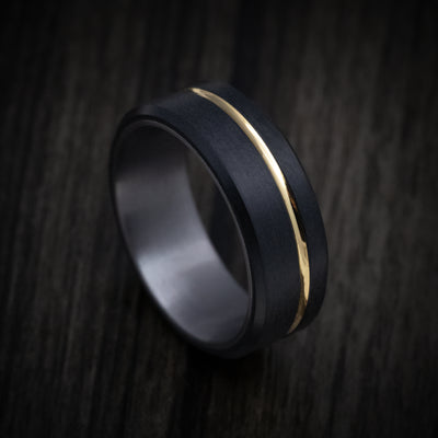 Black Titanium and 14K Gold Men's Ring with Tantalum Sleeve