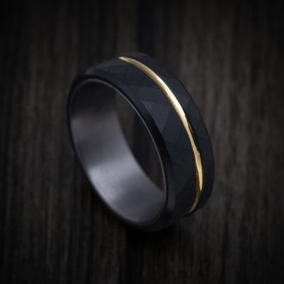 Black Titanium and 14K Gold Men's Ring with Tantalum Sleeve
