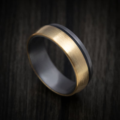 Tantalum Men's Ring with 14K Gold and Carbon Fiber Inlays