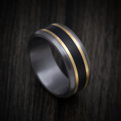 Tantalum Men's Ring with Carbon Fiber Inlay and 14K Yellow Gold Accents