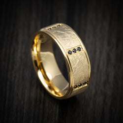 14K Yellow Gold Men's Ring with Black Diamonds