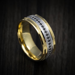 14K Yellow and White Gold Men's Ring with Black Diamonds