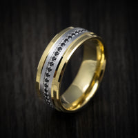 14K Yellow and White Gold Men's Ring with Black Diamonds