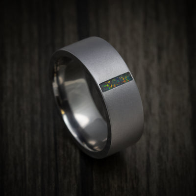 Tantalum Men's Ring with Vertical Opal Inlay