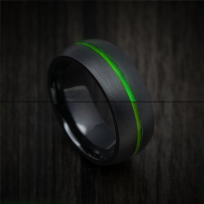 Black Titanium or Black Zirconium Men's Ring with Glow Inlay