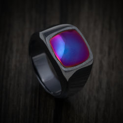 Black Titanium Signet Ring with Supercar Ron Authentic Hypercar Exhaust Inlay
