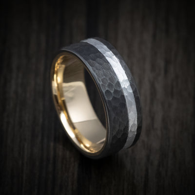 Darkened Tantalum Ring with Supercar Ron Authentic Supercar Wheel Inlay and 10K Gold Sleeve