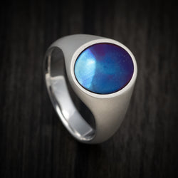 Palladium Silver Signet Ring with Supercar Ron Authentic Supercar Exhaust Inlay