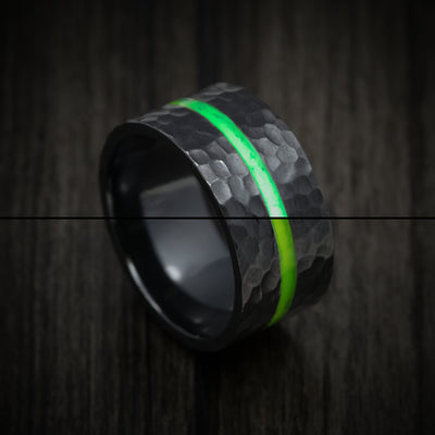Black Titanium or Black Zirconium Wide Men's Ring with Glow Accent Custom Made Band