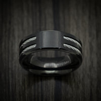 Black Titanium Men's Ring with Silvertoned Cable Inlays