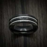 Black Titanium Men's Ring with Silvertoned Cable Inlays