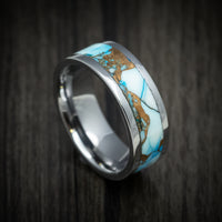 Tungsten Men's Ring with Blue and White Dolamite Stone and Bronze Inlay