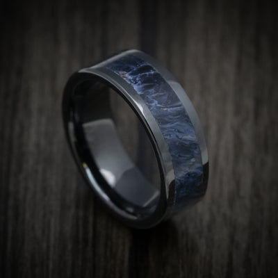 Black Ceramic Men's Ring with Pietersite Stone Inlay